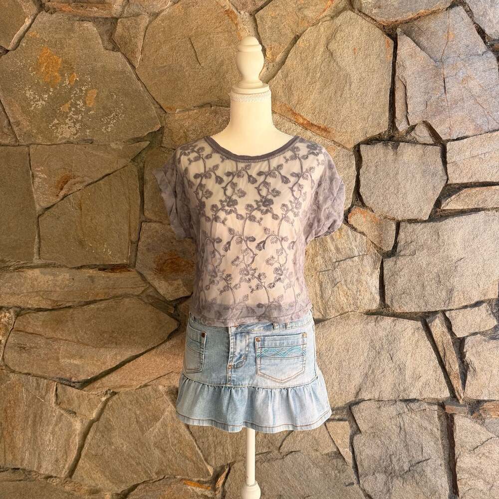 Floral Embroidered Mesh Short Sleeve Top